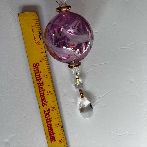 Fine Egyptian Glass Christmas Ornament 7.5” Pink Etched - Picture 8 of 13